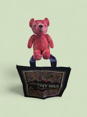 Johnny Was Rose Pink Floral Plush Bear & Tote, SOLD OUT IN STORES